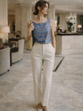 Ann Taylor 100% Silk Sleeveless Striped Blouse Size 12